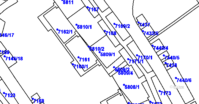Parcela st. 5809/1 v KÚ Bystrc, Katastrální mapa