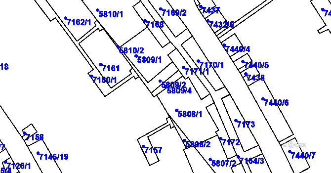 Parcela st. 5809/4 v KÚ Bystrc, Katastrální mapa
