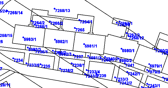 Parcela st. 5981/1 v KÚ Bystrc, Katastrální mapa