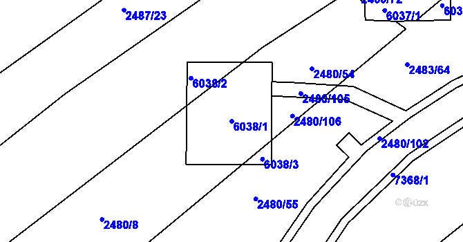 Parcela st. 6038/1 v KÚ Bystrc, Katastrální mapa