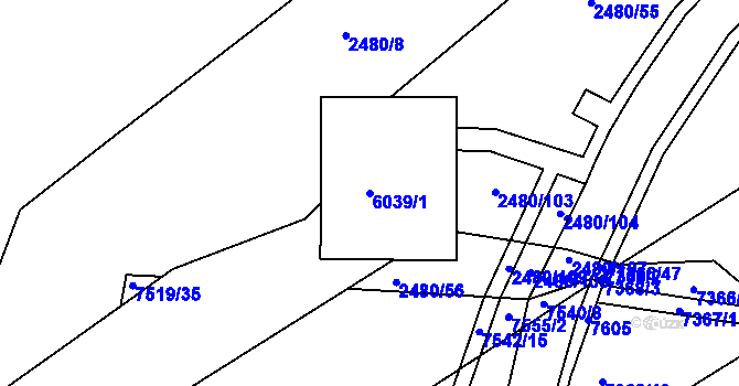 Parcela st. 6039/1 v KÚ Bystrc, Katastrální mapa