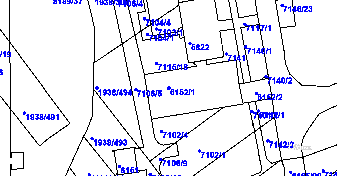 Parcela st. 6152/1 v KÚ Bystrc, Katastrální mapa