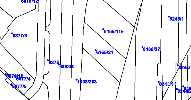 Parcela st. 6165/21 v KÚ Bystrc, Katastrální mapa
