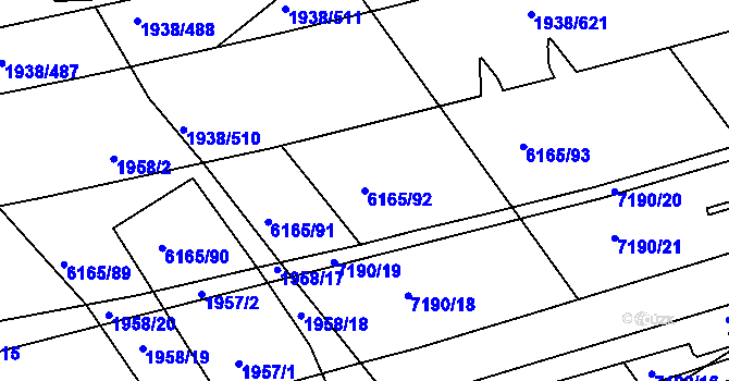 Parcela st. 6165/92 v KÚ Bystrc, Katastrální mapa