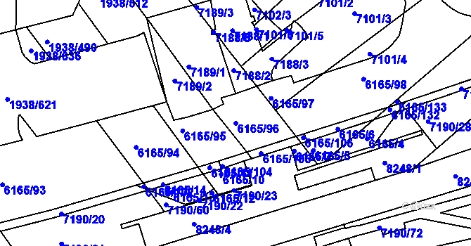 Parcela st. 6165/96 v KÚ Bystrc, Katastrální mapa