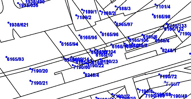 Parcela st. 6165/104 v KÚ Bystrc, Katastrální mapa