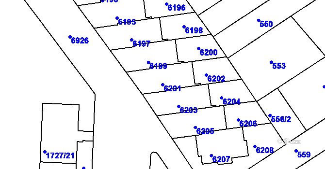 Parcela st. 6201 v KÚ Bystrc, Katastrální mapa