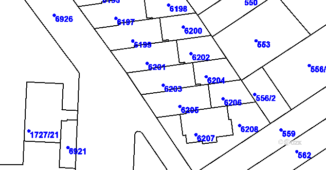 Parcela st. 6203 v KÚ Bystrc, Katastrální mapa