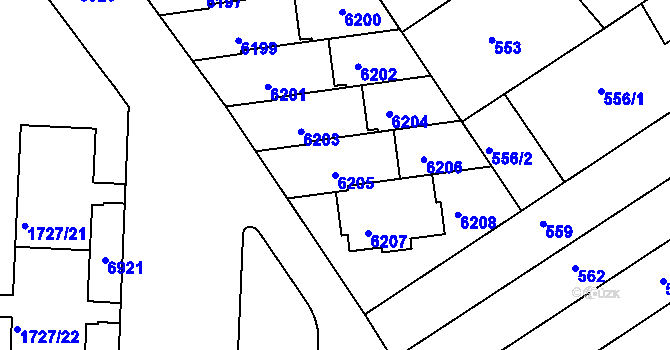 Parcela st. 6205 v KÚ Bystrc, Katastrální mapa