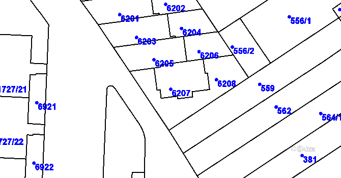 Parcela st. 6207 v KÚ Bystrc, Katastrální mapa
