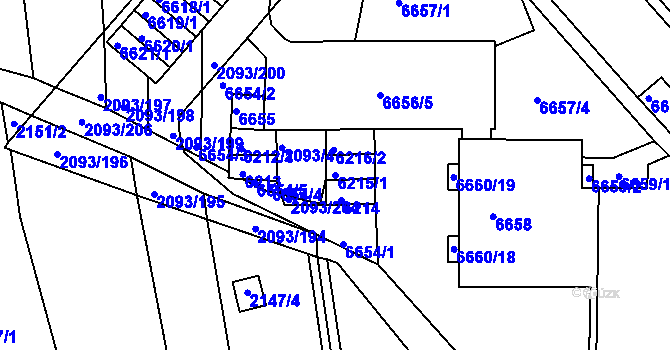 Parcela st. 6215/1 v KÚ Bystrc, Katastrální mapa