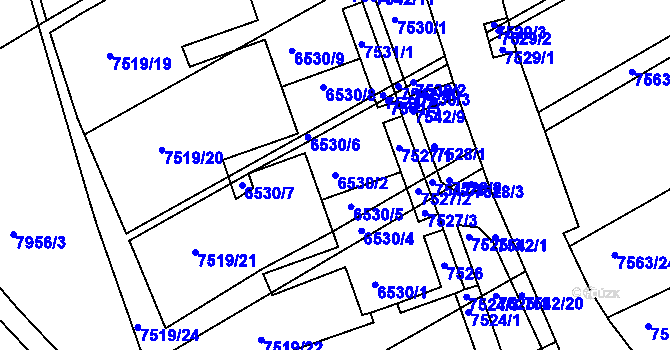 Parcela st. 6530/2 v KÚ Bystrc, Katastrální mapa