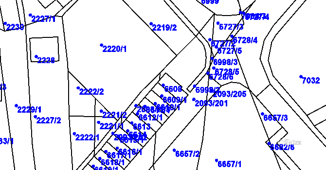 Parcela st. 6608 v KÚ Bystrc, Katastrální mapa