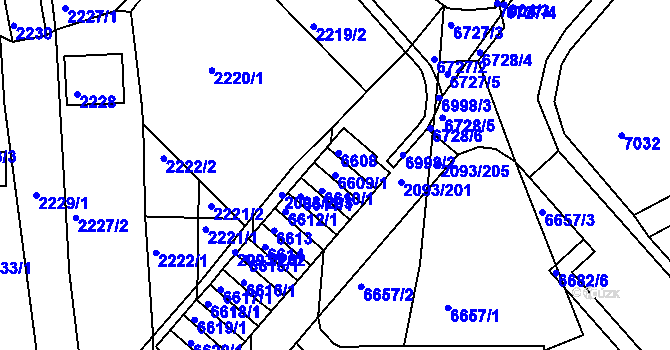Parcela st. 6609/1 v KÚ Bystrc, Katastrální mapa