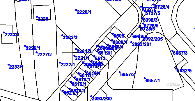 Parcela st. 6612/1 v KÚ Bystrc, Katastrální mapa