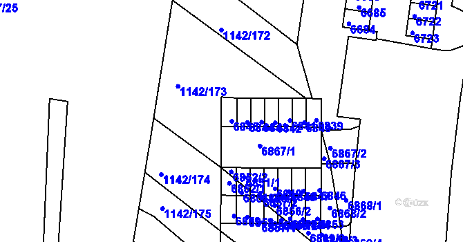 Parcela st. 6845 v KÚ Bystrc, Katastrální mapa