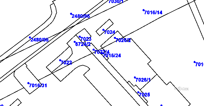 Parcela st. 7016/24 v KÚ Bystrc, Katastrální mapa
