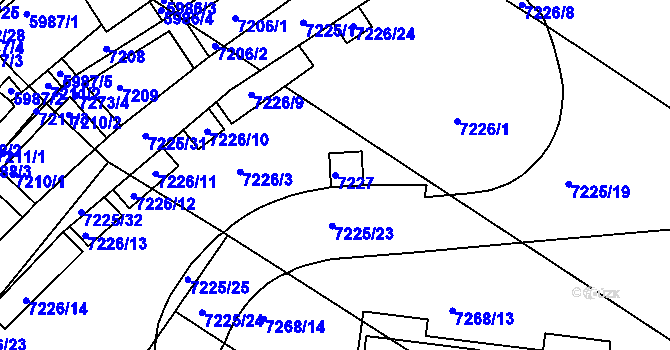 Parcela st. 7227 v KÚ Bystrc, Katastrální mapa