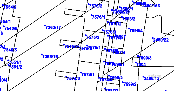 Parcela st. 7575/1 v KÚ Bystrc, Katastrální mapa
