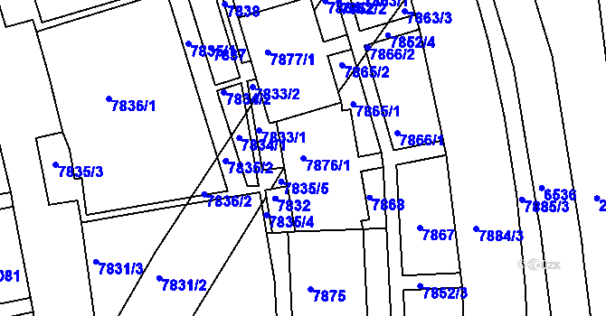 Parcela st. 7876/1 v KÚ Bystrc, Katastrální mapa
