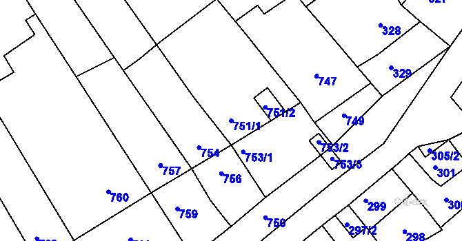 Parcela st. 751/1 v KÚ Bystrc, Katastrální mapa