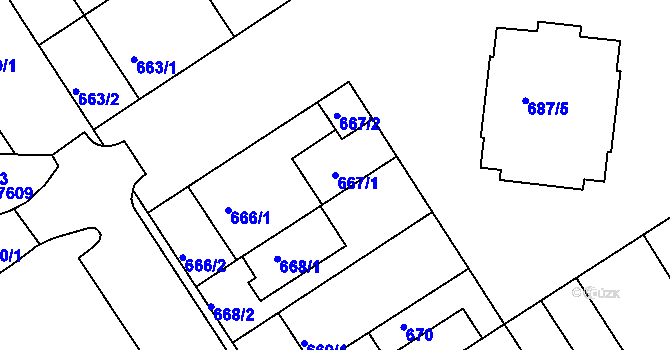 Parcela st. 667/1 v KÚ Bystrc, Katastrální mapa