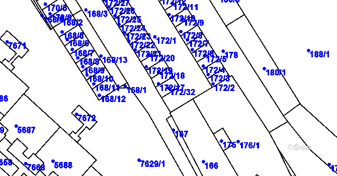 Parcela st. 172/32 v KÚ Bystrc, Katastrální mapa