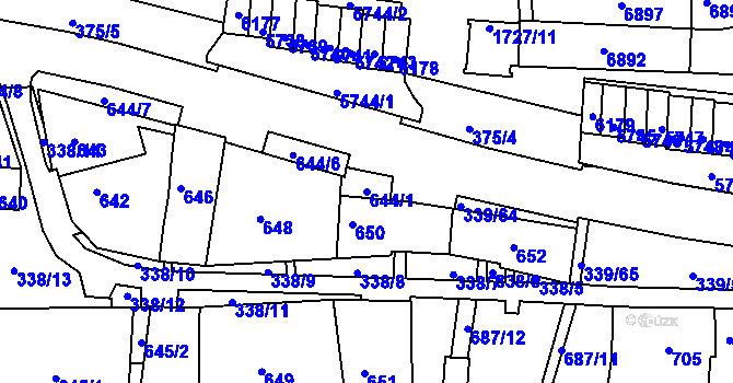 Parcela st. 644/1 v KÚ Bystrc, Katastrální mapa