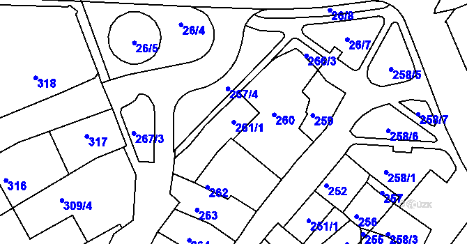 Parcela st. 261/1 v KÚ Bystrc, Katastrální mapa