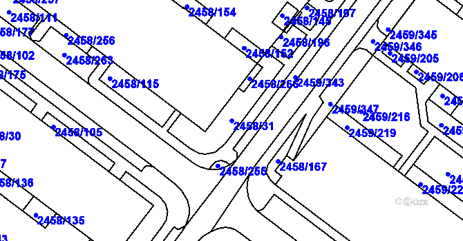 Parcela st. 2458/31 v KÚ Bystrc, Katastrální mapa