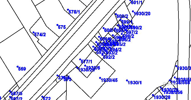 Parcela st. 592/1 v KÚ Bystrc, Katastrální mapa