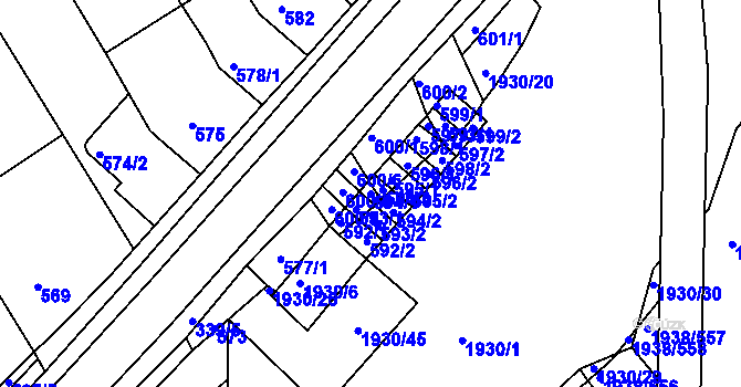 Parcela st. 594/1 v KÚ Bystrc, Katastrální mapa