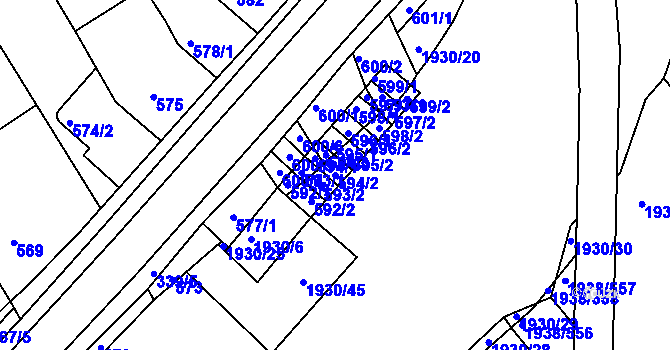 Parcela st. 594/2 v KÚ Bystrc, Katastrální mapa