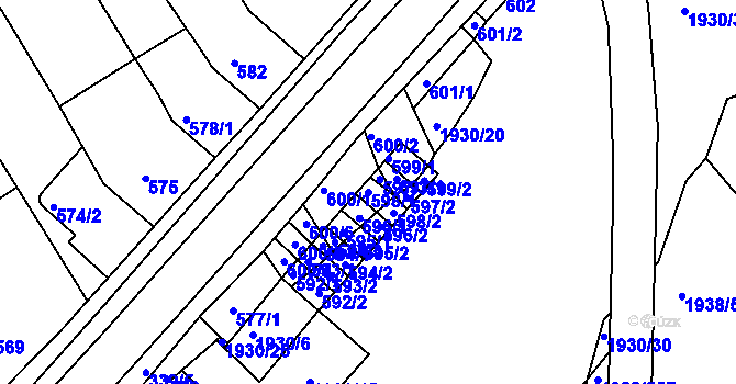 Parcela st. 598/1 v KÚ Bystrc, Katastrální mapa