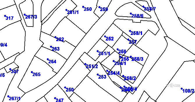 Parcela st. 251/1 v KÚ Bystrc, Katastrální mapa