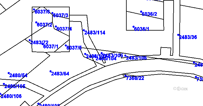 Parcela st. 2483/105 v KÚ Bystrc, Katastrální mapa