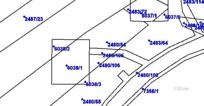 Parcela st. 2480/105 v KÚ Bystrc, Katastrální mapa