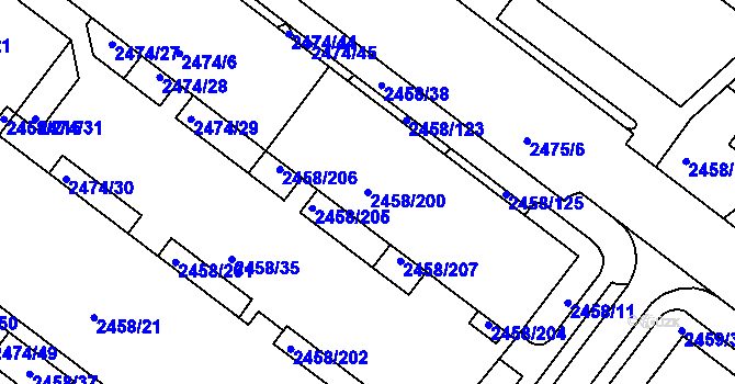 Parcela st. 2458/200 v KÚ Bystrc, Katastrální mapa