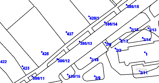 Parcela st. 386/13 v KÚ Bystrc, Katastrální mapa