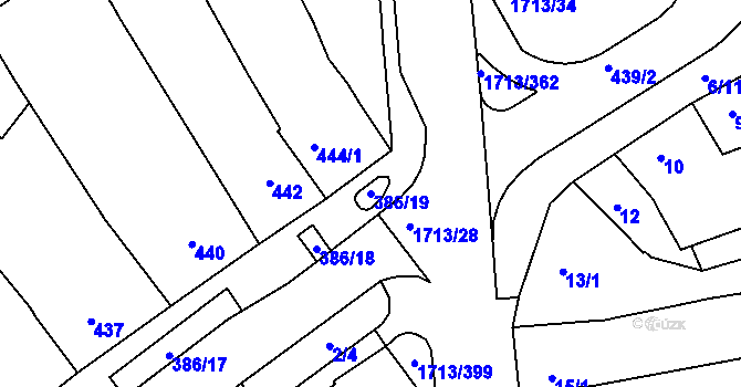 Parcela st. 386/19 v KÚ Bystrc, Katastrální mapa