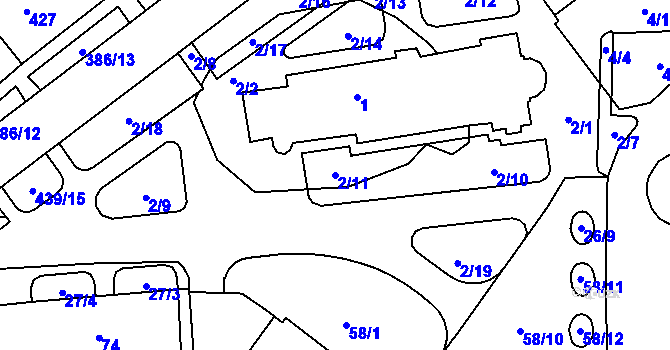 Parcela st. 2/11 v KÚ Bystrc, Katastrální mapa