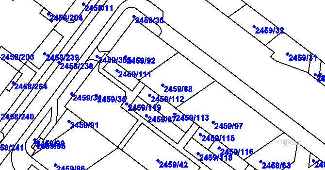 Parcela st. 2459/88 v KÚ Bystrc, Katastrální mapa