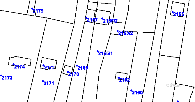 Parcela st. 2165/1 v KÚ Bystrc, Katastrální mapa