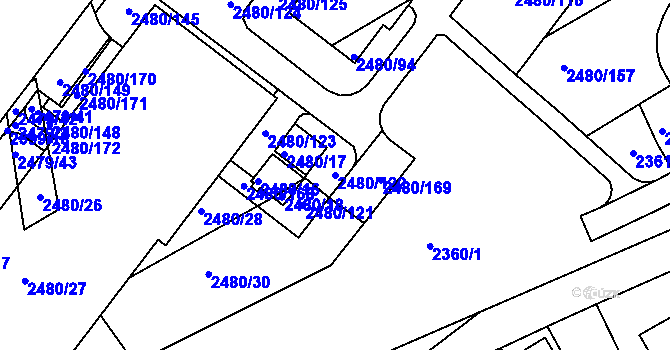 Parcela st. 2480/122 v KÚ Bystrc, Katastrální mapa