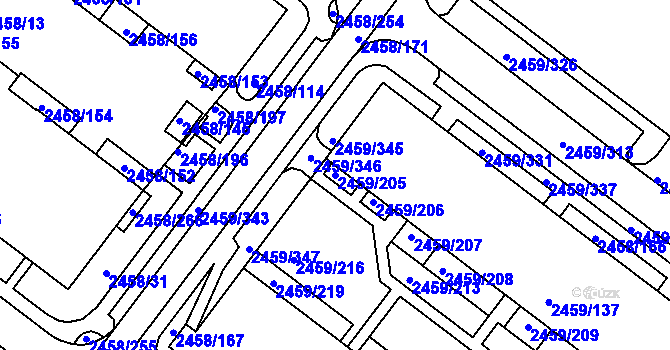 Parcela st. 2459/205 v KÚ Bystrc, Katastrální mapa