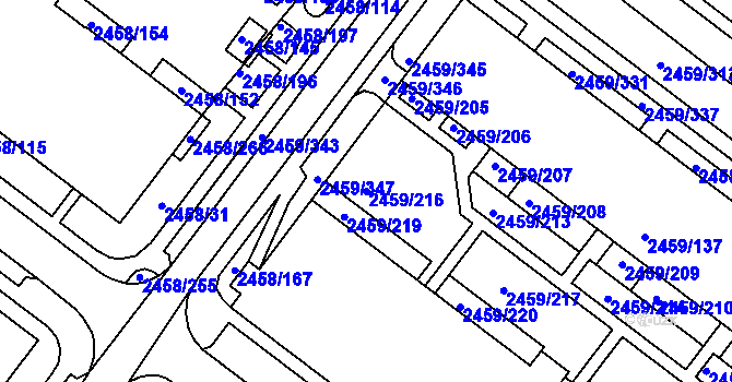 Parcela st. 2459/216 v KÚ Bystrc, Katastrální mapa
