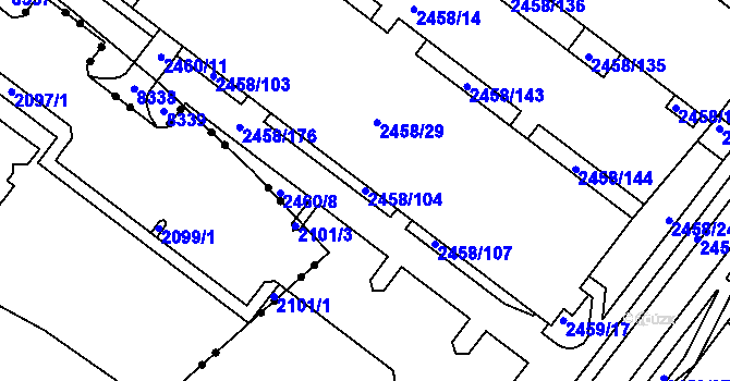 Parcela st. 2458/104 v KÚ Bystrc, Katastrální mapa