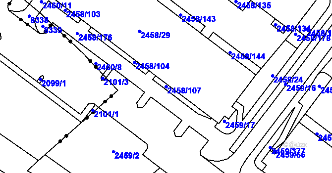Parcela st. 2458/107 v KÚ Bystrc, Katastrální mapa
