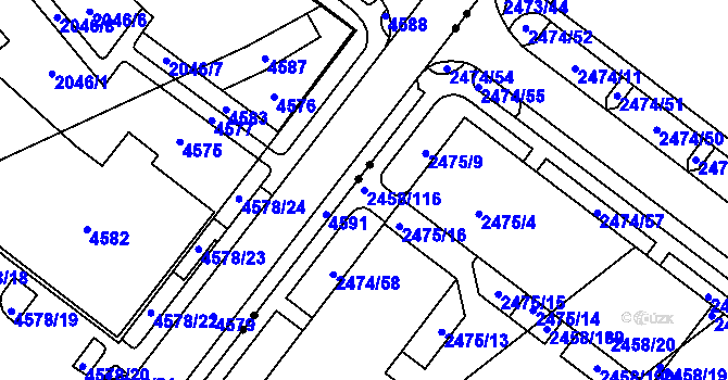 Parcela st. 2458/116 v KÚ Bystrc, Katastrální mapa
