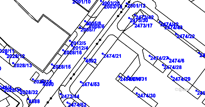 Parcela st. 2474/21 v KÚ Bystrc, Katastrální mapa
